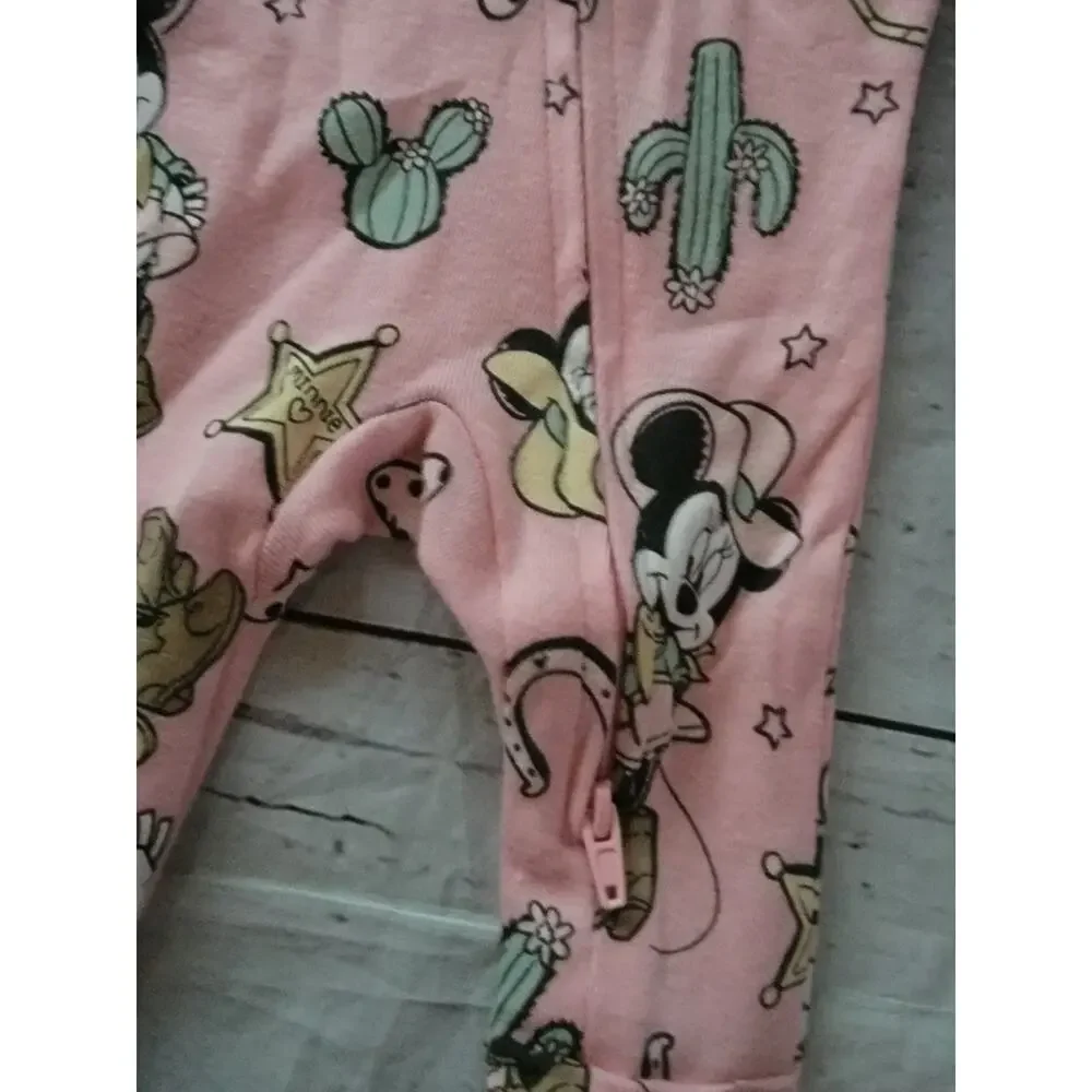 Disney Baby pink Minnie Mouse cowgirl two-way zip footed sleep Play Pajamas NB